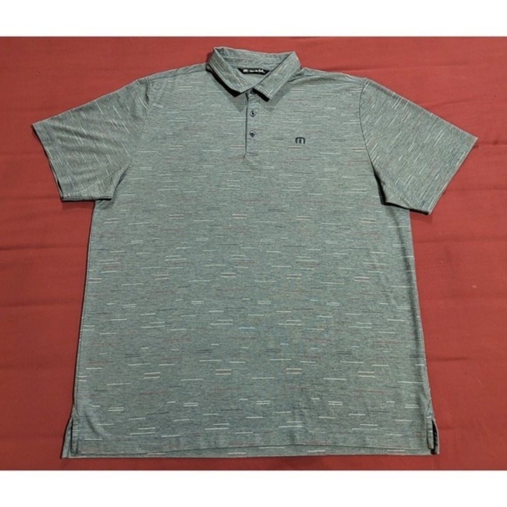 Travis Mathew Golf Polo Shirt Mens XL Cotton Gray Striped Short Sleeve Logo
